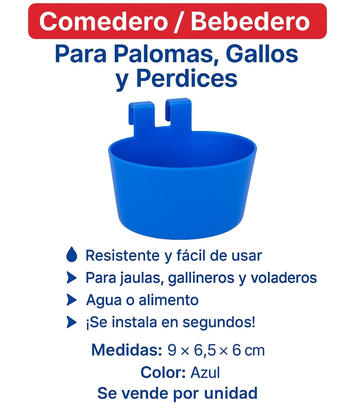Comedero o Bebedero de Plástico – Azul o Rojo