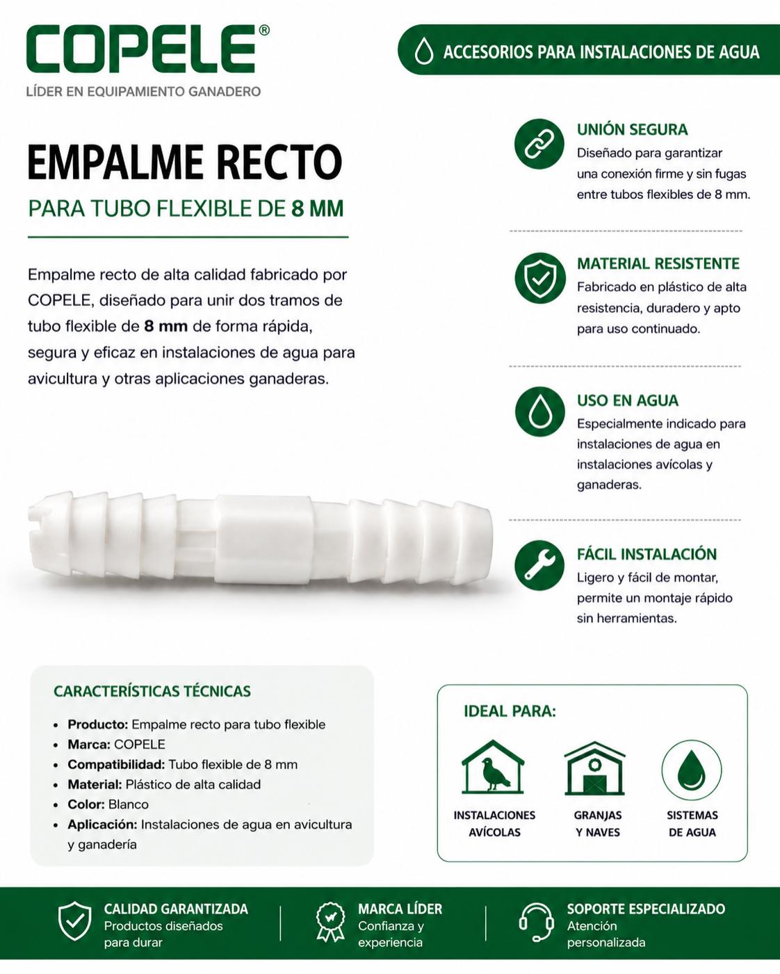 Empalme Recto Copele para Tubería de 8 mm