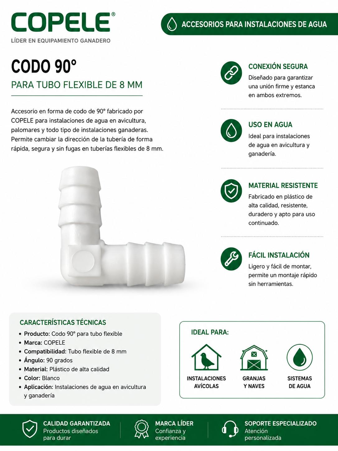 Codo 90° COPELE para tubo flexible de 8 mm
